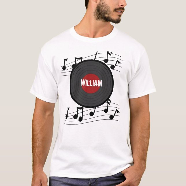 Camiseta Rock N Roll Record con notas musicales (Anverso)