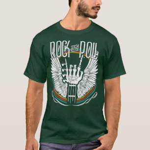 Camiseta Rock N Roll Skeleton Guitar Wing Heavy Metalizado 