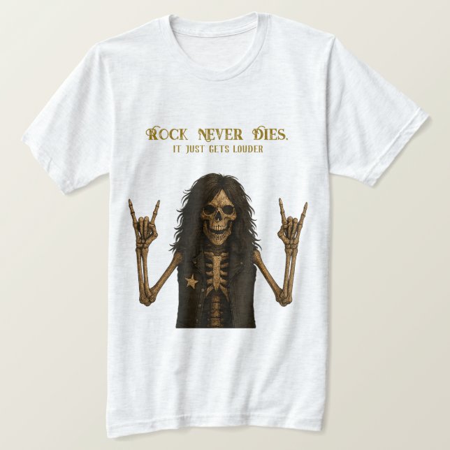 Camiseta Rock Never Dies T-Shirt | Rock y Metalizado (Anverso del diseño)