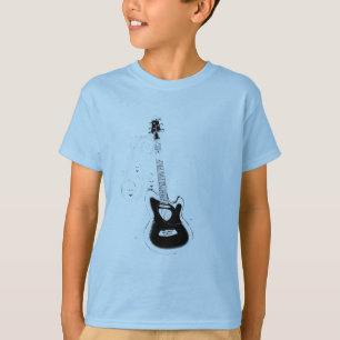 Camiseta Rock,notas de música blanca y guitarra_
