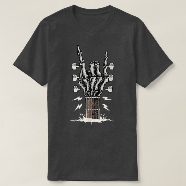 Camiseta Rock On Hand Guitar Roll Skeleton Hand Music Lover (Diseño del anverso)