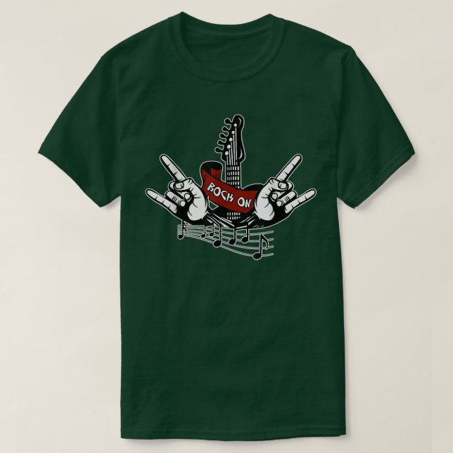 Camiseta Rock On Rock Hands Guitar Rockstar Music (Diseño del anverso)
