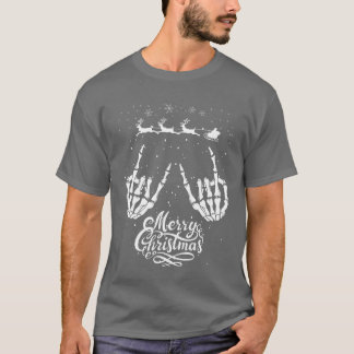 Camiseta Rock On Rock Star Christmas Skeleton Hands Santa f