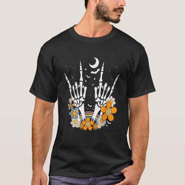 Camiseta Rock On Skeleton Hand Gestea Rock Duro En Skele (Anverso)