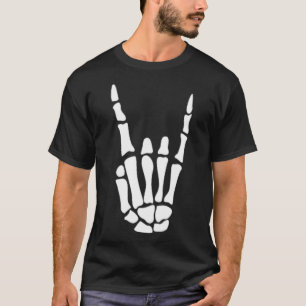 Camiseta Rock On Skeleton Hand Rótulo - Halloween minimalis