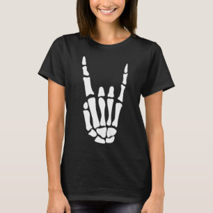 Camiseta Rock On Skeleton Hand Rótulo - Halloween minimalis