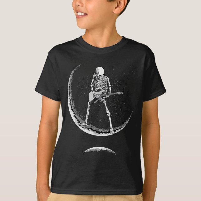 Camiseta Rock On Skeleton Moon Shirt - Funny Halloween Rock (Anverso)