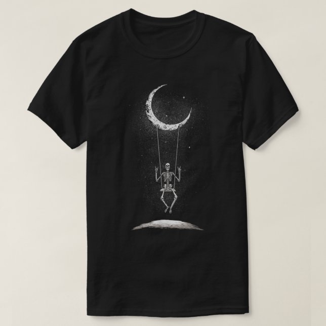 Camiseta Rock On Skeleton Swinging From A Moon Concert Band (Diseño del anverso)