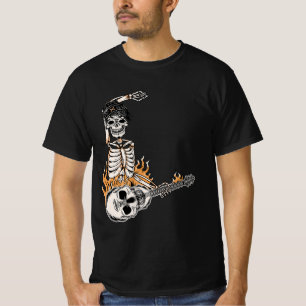Camiseta Rock On Skeleton Tocando Guitarra Disfraz De Hallo