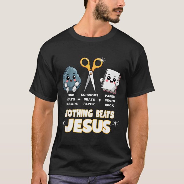 Camiseta Rock Paper Scissors But Nothing Beats Jesus Funny  (Anverso)