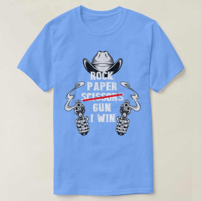 Camiseta Rock Paper Scissors Gun I Win  (Diseño del anverso)