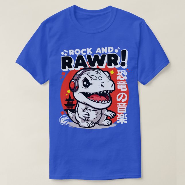 Camiseta Rock Rawr Kawaii Dinosaur TRex Music Styl japonés (Diseño del anverso)