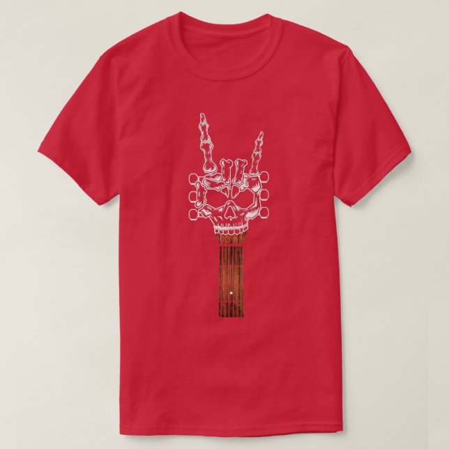 Camiseta Rock  Roll Funny Hand Skeleton Face Guitar Rock Mu (Diseño del anverso)