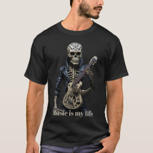 Camiseta Rock & Roll Skeleton Guitar Music Lover Gift