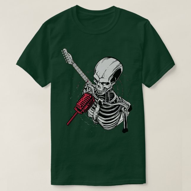 Camiseta Rock & Roll Skeleton Guitar Player Figurine Music  (Diseño del anverso)