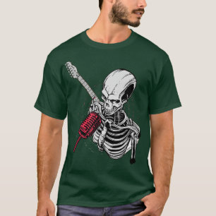 Camiseta Rock & Roll Skeleton Guitar Player Figurine Music 