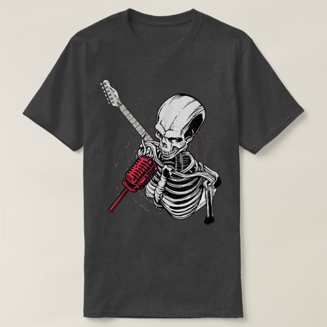 Camiseta Rock & Roll Skeleton Guitar Player Figurine Music  (Diseño del anverso)