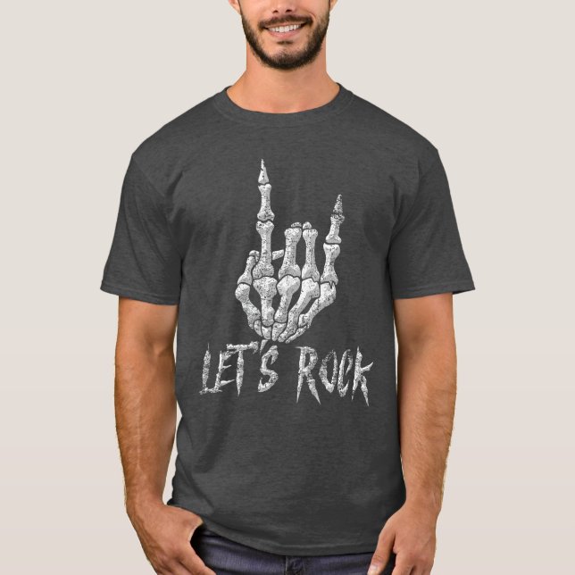 Camiseta Rock Roll Skeleton Hand Guitar Rock Cool Men Women (Anverso)