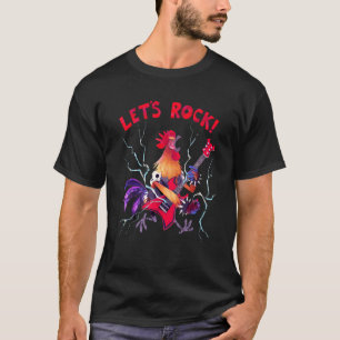 Camiseta Rock Rooster tocando fuerte guitarra Metalizado mu