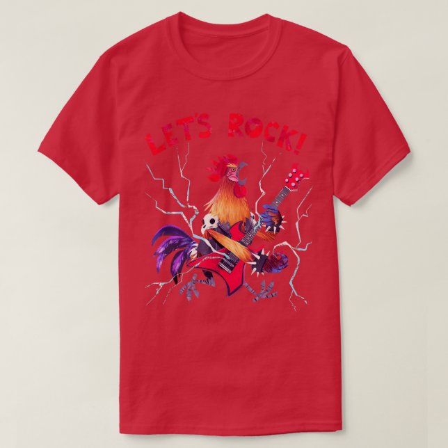 Camiseta Rock Rooster Tocando Música Fuerte Metalizado (Diseño del anverso)