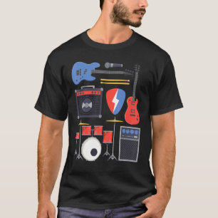 Camiseta Rock Star Guitar & Band Instruments Rock & Roll Mu