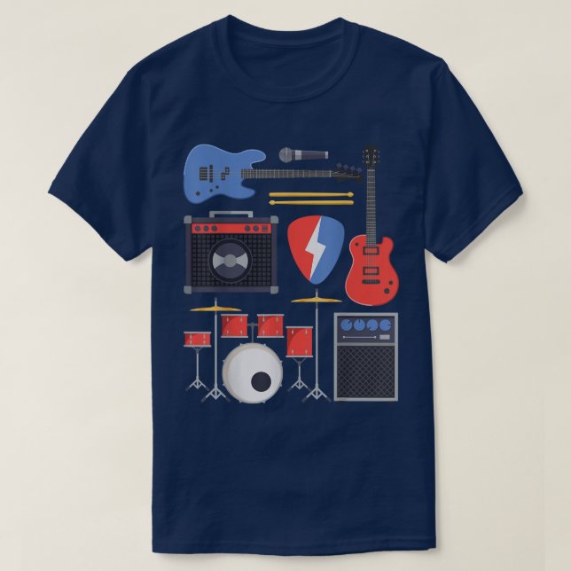 Camiseta Rock Star Guitar & Band Instruments Rock & Roll Mu (Diseño del anverso)