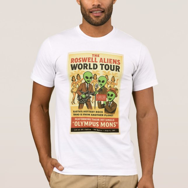 Camiseta Rock Stars World Tour Roswell Aliens Retro 1947 (Anverso)