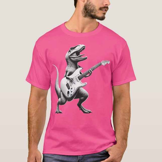 Camiseta Rock T Rex Dinosaur Tocando Guitarra (Anverso)
