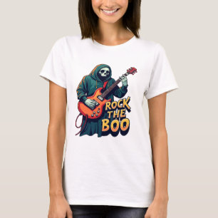 Camiseta Rock the Boo - Halloween Skeleton Guitar Design