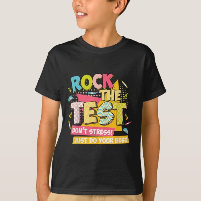Camiseta Rock The Test Day Motivational Retro Teachers Test (Anverso)