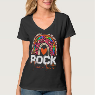 Camiseta Rock The Test Day Teacher Rainbow Leopard Tes