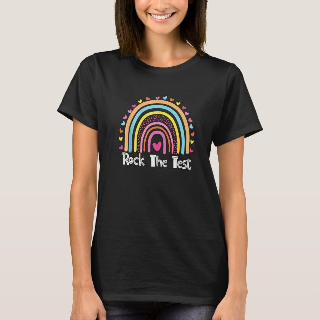 Camiseta Rock The Test Rainbow Leopard Test Day Teacher St (Anverso)