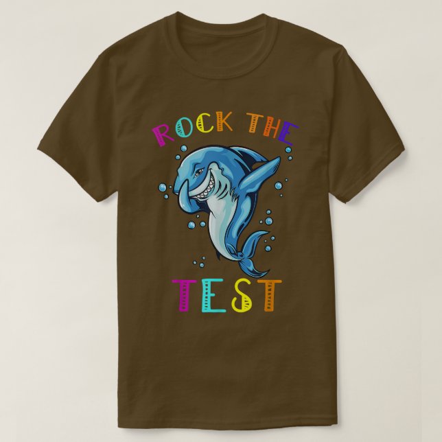 Camiseta Rock The Test Teacher Test Day Testing Day Tiburón (Diseño del anverso)