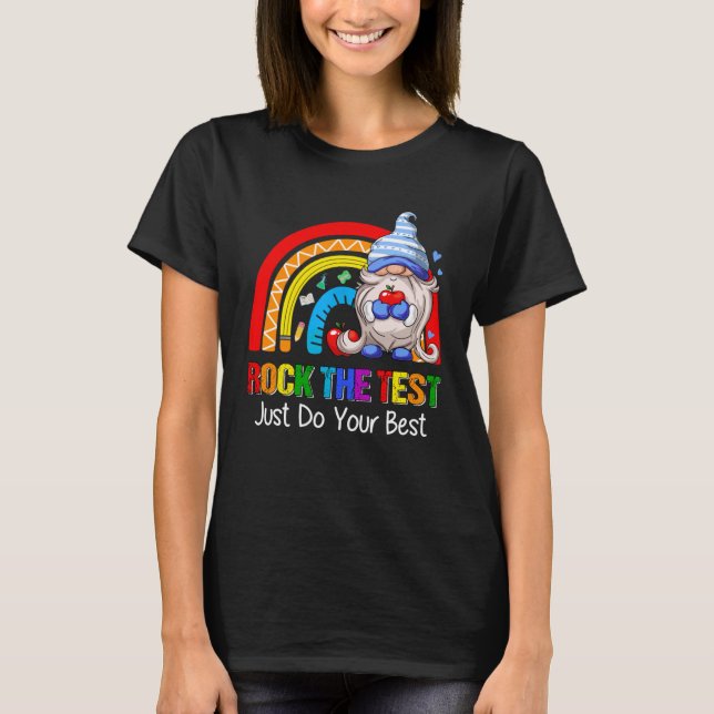 Camiseta Rock The Test Teacher Testing Day Gnomes Arcoiris (Anverso)