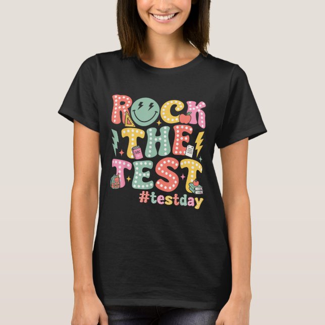 Camiseta Rock The Test Testing Day Retro Motivational Teach (Anverso)