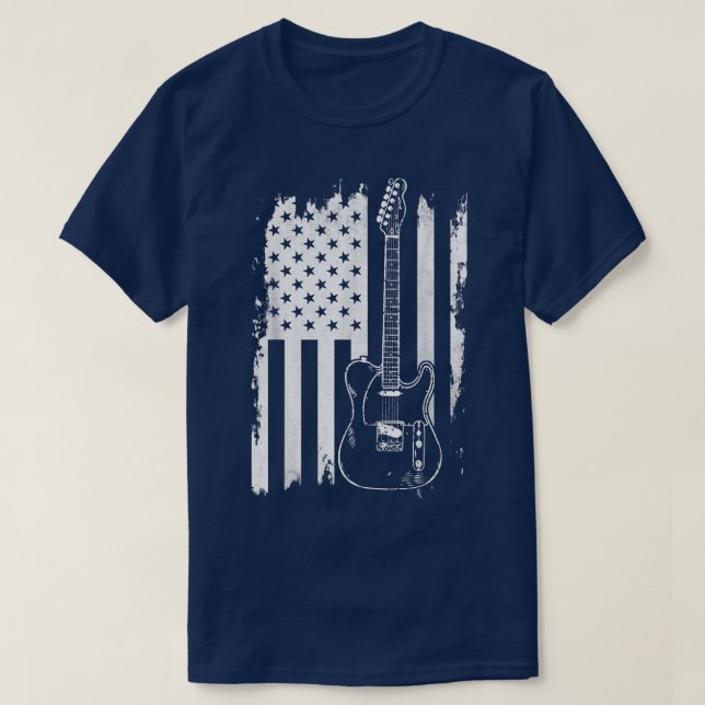 Camiseta Rock y guitarra retro música de la bandera estadou (Diseño del anverso)