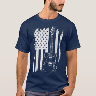 Camiseta Rock y guitarra retro música de la bandera estadou