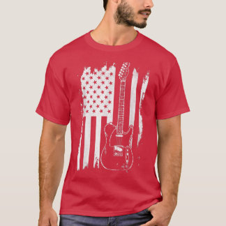 Camiseta Rock y guitarra retro música de la bandera estadou