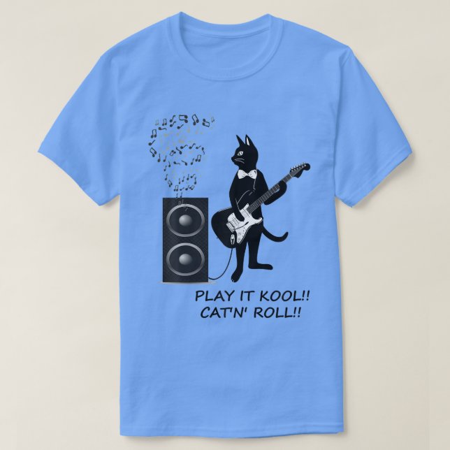 Camiseta Rock y Roll Black gato tocando guitarra (Diseño del anverso)
