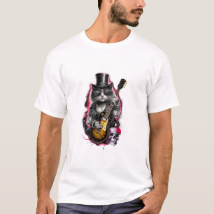 Camiseta Rock y Roll Rock C de Guitarra Jugando Gato 80's 9