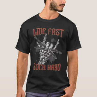 Camiseta Rock y Rollo Live Fast Rock Hard Drum Player Musi