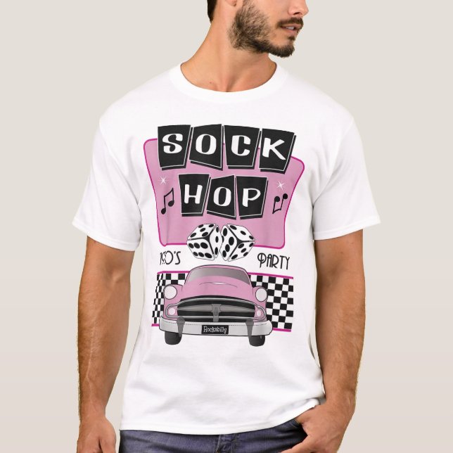 Camiseta Rocka rosa de los años 50 con vestimenta de baile  (Anverso)