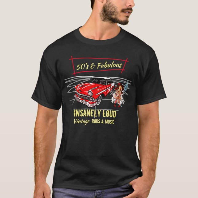 Camiseta Rockabilly 50's y fabulosa música roja Car Rod  (Anverso)