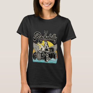 Camiseta Rockabilly de Impresión Posterior Nunca Muere Rock