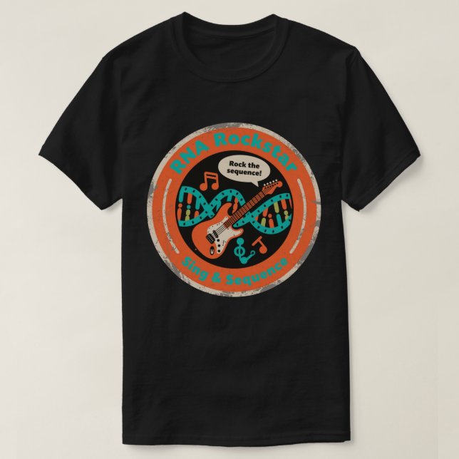 Camiseta Rocker de ADN tocando con el Genoma (Diseño del anverso)