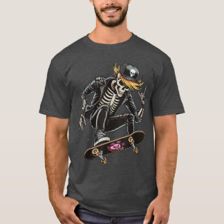 Camiseta Rocker Esqueleto Gorra Skater Genial Halloween Pun
