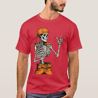 Camiseta Rocker Esqueleto Gorra Skater Genial Halloween Pun