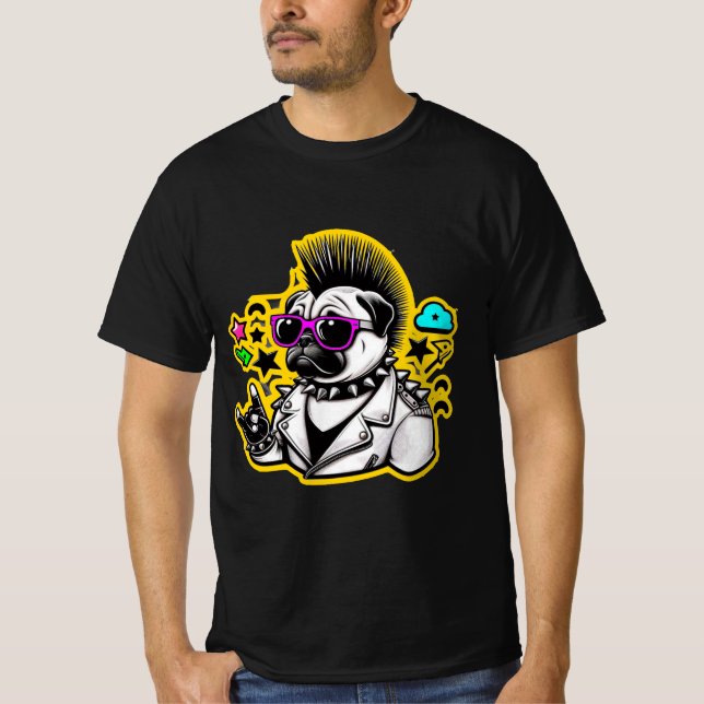 Camiseta ROCKER-PUG 4 DE punk (Anverso)