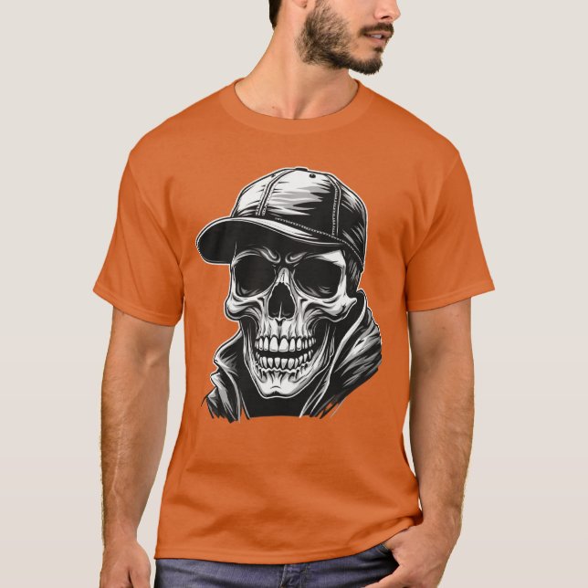Camiseta Rocker Skeleton Cap Skater Cool Halloween Punk Roc (Anverso)