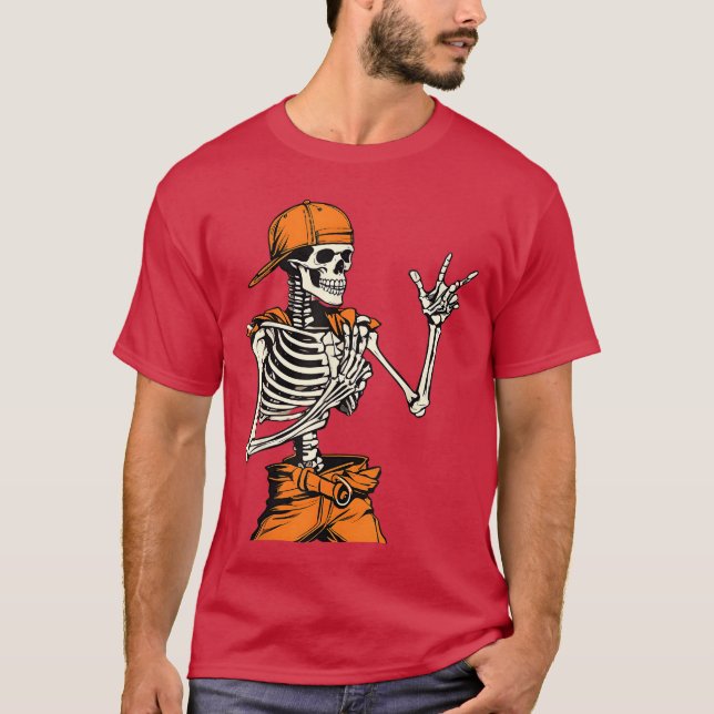 Camiseta Rocker Skeleton Cap Skater Cool Halloween Punk Roc (Anverso)